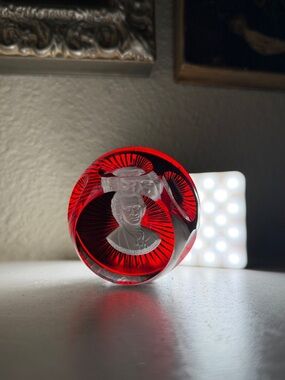 Vintage Baccarat Crystal Rousseau Paperweight Red Cut Glass Franklin Mint